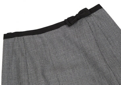 PRADA Waist Ribbon Glen Check Skirt Gray Size 38