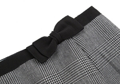 PRADA Waist Ribbon Glen Check Skirt Gray Size 38