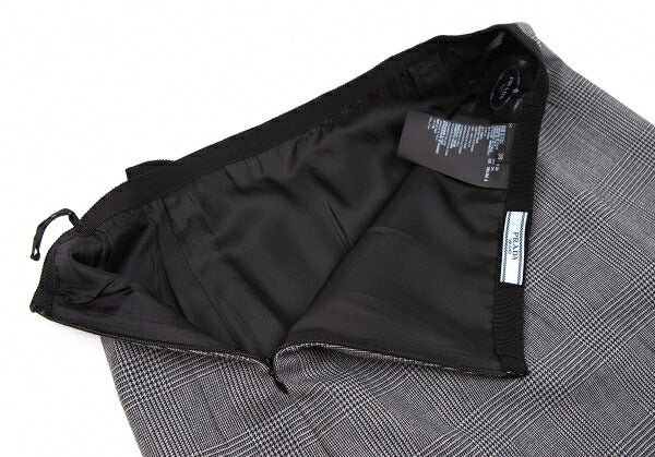 PRADA Waist Ribbon Glen Check Skirt Gray Size 38