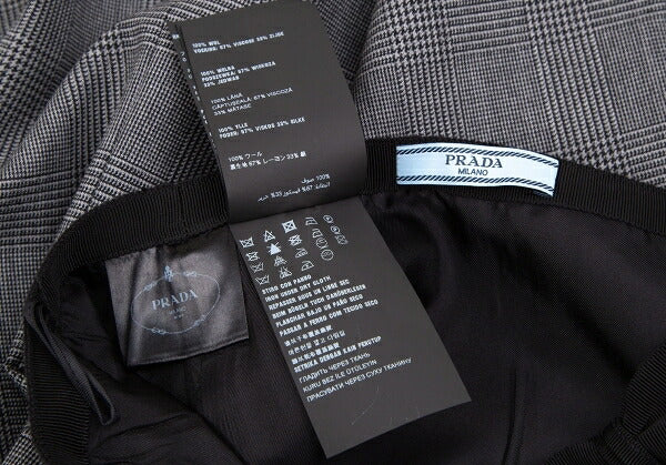 PRADA Waist Ribbon Glen Check Skirt Gray Size 38