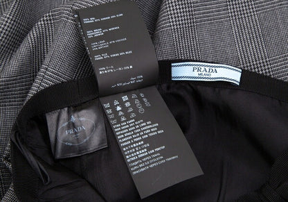PRADA Waist Ribbon Glen Check Skirt Gray Size 38