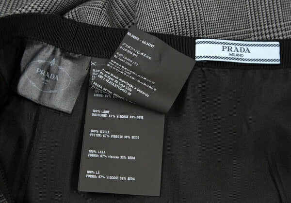 PRADA Waist Ribbon Glen Check Skirt Gray Size 38