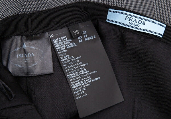 PRADA Waist Ribbon Glen Check Skirt Gray Size 38