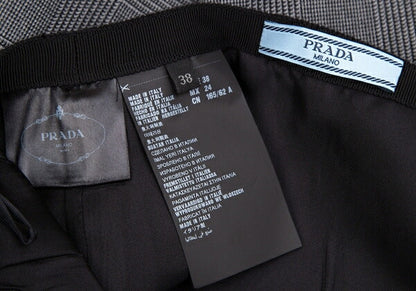 PRADA Waist Ribbon Glen Check Skirt Gray Size 38