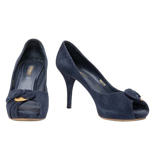 Louis Vuitton Ribbon Logo Pumps Navy Size 38.5 (24.5cm)