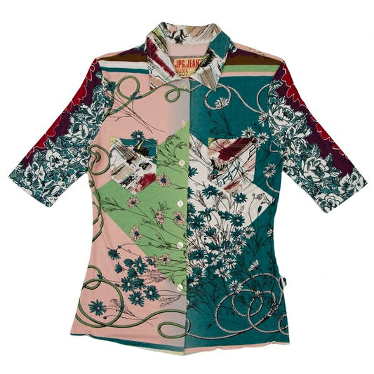 JPG JEAN'S Modern Art Print Jersey Knit Top Green Size M