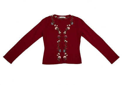 KEITA MARUYAMA Floral Embroidered Knit Cardigan Red Size 1