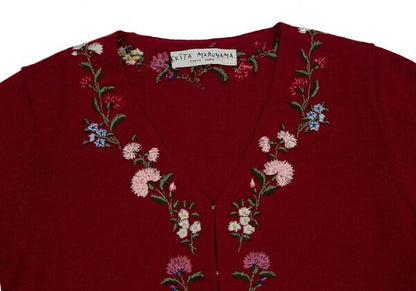 KEITA MARUYAMA Floral Embroidered Knit Cardigan Red Size 1