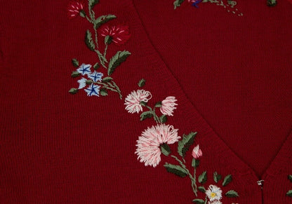 KEITA MARUYAMA Floral Embroidered Knit Cardigan Red Size 1