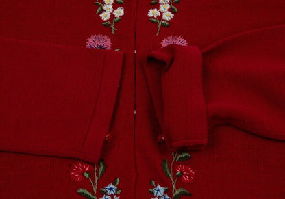 KEITA MARUYAMA Floral Embroidered Knit Cardigan Red Size 1