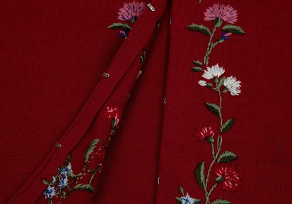 KEITA MARUYAMA Floral Embroidered Knit Cardigan Red Size 1