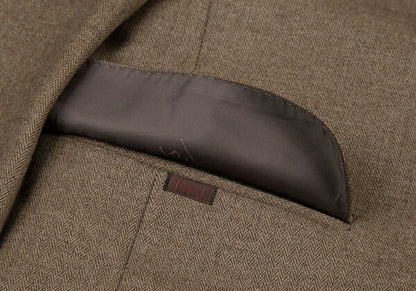 Papas Cashmere Blend Wool Herringbone Jacket Mocha Size 48M