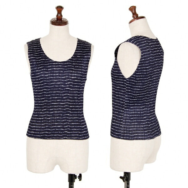 PLEATS PLEASE Pleated Striped Tank Top Blue Size 3