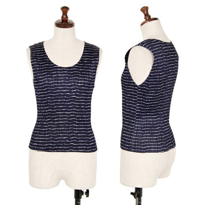 PLEATS PLEASE Pleated Striped Tank Top Blue Size 3