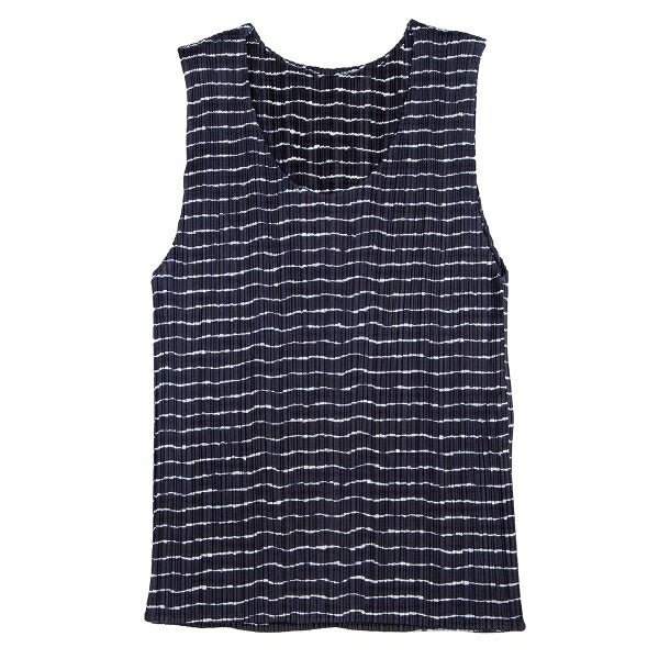 PLEATS PLEASE Pleated Striped Tank Top Blue Size 3