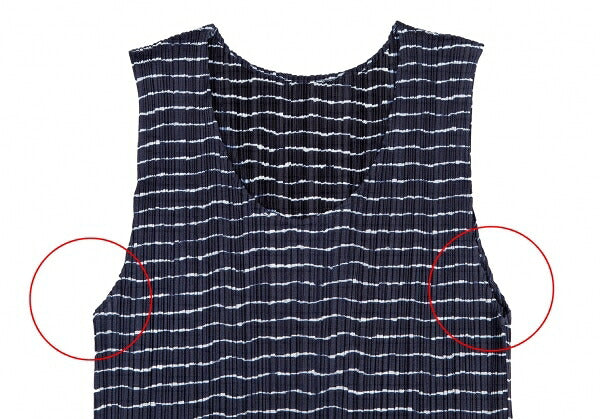PLEATS PLEASE Pleated Striped Tank Top Blue Size 3
