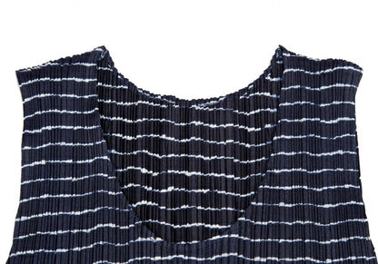 PLEATS PLEASE Pleated Striped Tank Top Blue Size 3