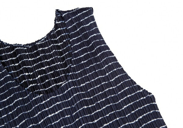 PLEATS PLEASE Pleated Striped Tank Top Blue Size 3