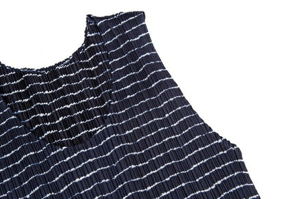 PLEATS PLEASE Pleated Striped Tank Top Blue Size 3