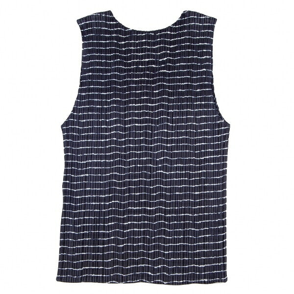 PLEATS PLEASE Pleated Striped Tank Top Blue Size 3