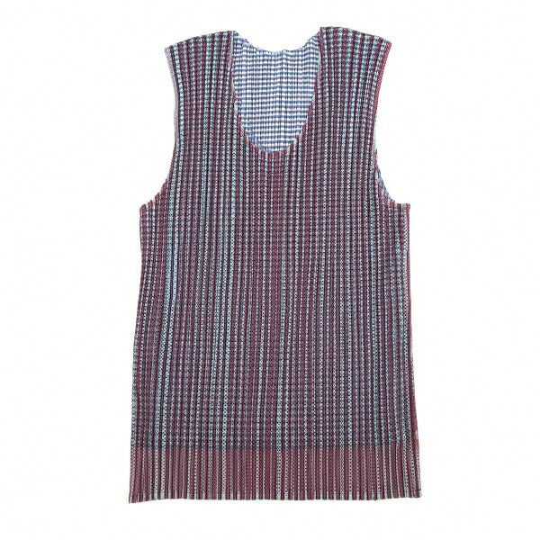 PLEATS PLEASE Stripe Mesh Pleated Tank Top Brown Size 3