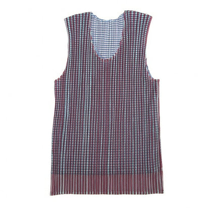 PLEATS PLEASE Stripe Mesh Pleated Tank Top Brown Size 3