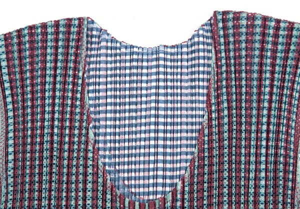 PLEATS PLEASE Stripe Mesh Pleated Tank Top Brown Size 3