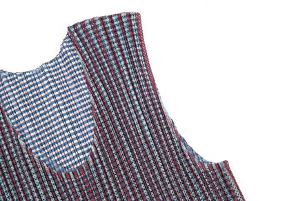 PLEATS PLEASE Stripe Mesh Pleated Tank Top Brown Size 3