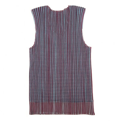 PLEATS PLEASE Stripe Mesh Pleated Tank Top Brown Size 3