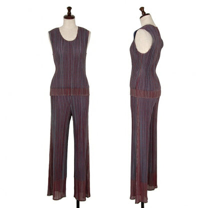 PLEATS PLEASE Stripe Mesh Pleated Tank Top Brown Size 3