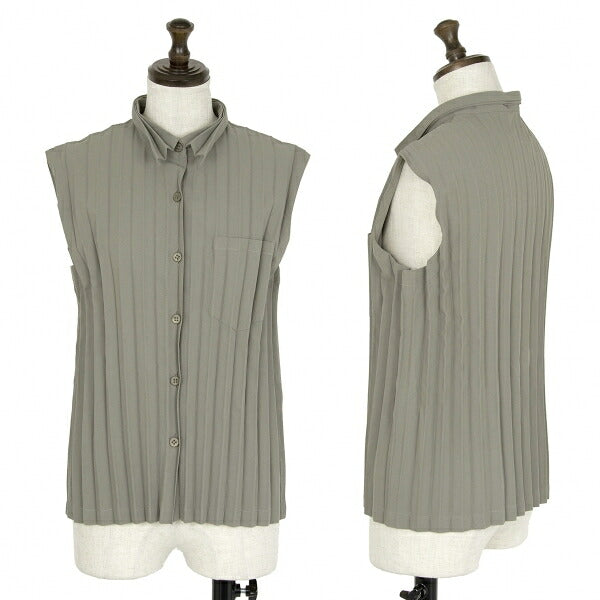 ISSEY MIYAKE WHITELABEL Pleated Sleeveless Top Khaki Size 2