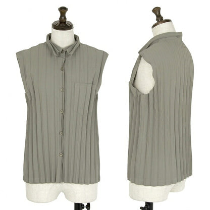 ISSEY MIYAKE WHITELABEL Pleated Sleeveless Top Khaki Size 2