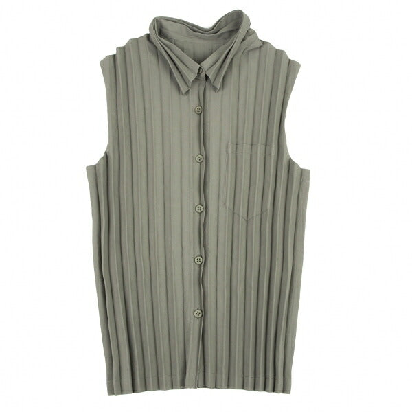 ISSEY MIYAKE WHITELABEL Pleated Sleeveless Top Khaki Size 2