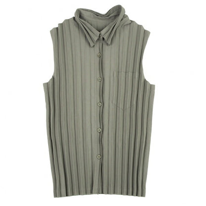 ISSEY MIYAKE WHITELABEL Pleated Sleeveless Top Khaki Size 2