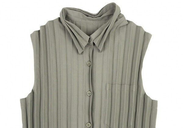 ISSEY MIYAKE WHITELABEL Pleated Sleeveless Top Khaki Size 2