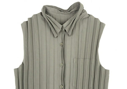 ISSEY MIYAKE WHITELABEL Pleated Sleeveless Top Khaki Size 2