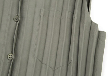 ISSEY MIYAKE WHITELABEL Pleated Sleeveless Top Khaki Size 2