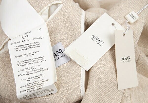 ARMANI COLLEZIONI Linen 3-Button Jacket Ivory Size 52