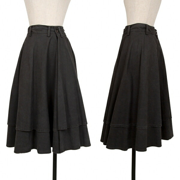 Y's Dyed Cotton Layered Flare Half Wrap Skirt Gray Size 1