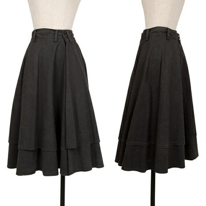 Y's Dyed Cotton Layered Flare Half Wrap Skirt Gray Size 1