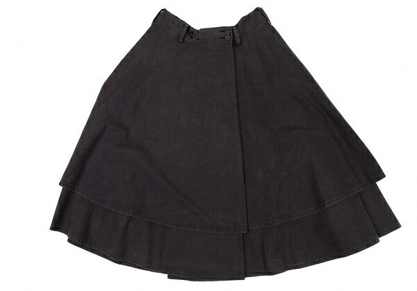 Y's Dyed Cotton Layered Flare Half Wrap Skirt Gray Size 1