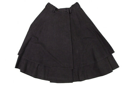 Y's Dyed Cotton Layered Flare Half Wrap Skirt Gray Size 1
