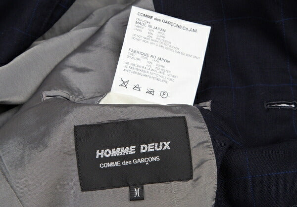 COMME des GARCONS HOMME DEUX Windowpane Jacket Navy Size M
