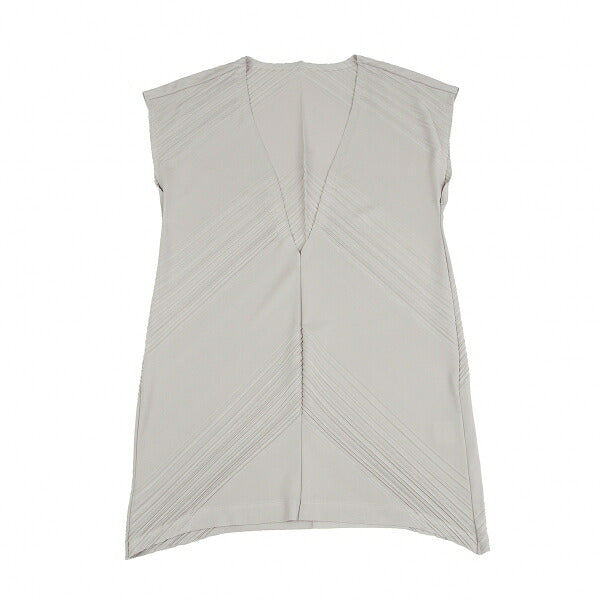 ISSEY MIYAKE Diagonal Pleat V-Neck Tunic Greige Blouse Size 2