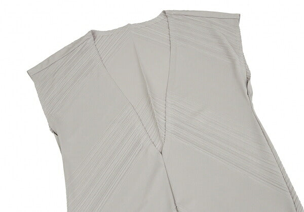 ISSEY MIYAKE Diagonal Pleat V-Neck Tunic Greige Blouse Size 2