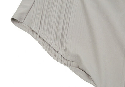 ISSEY MIYAKE Diagonal Pleat V-Neck Tunic Greige Blouse Size 2