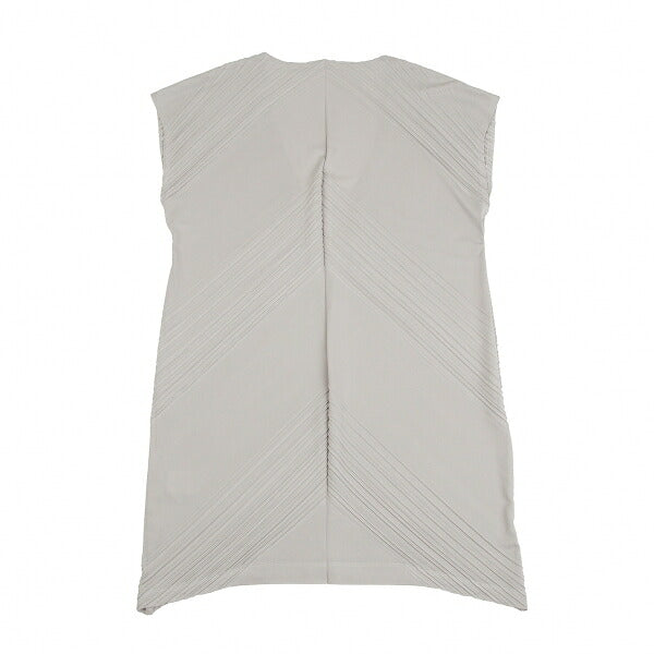 ISSEY MIYAKE Diagonal Pleat V-Neck Tunic Greige Blouse Size 2