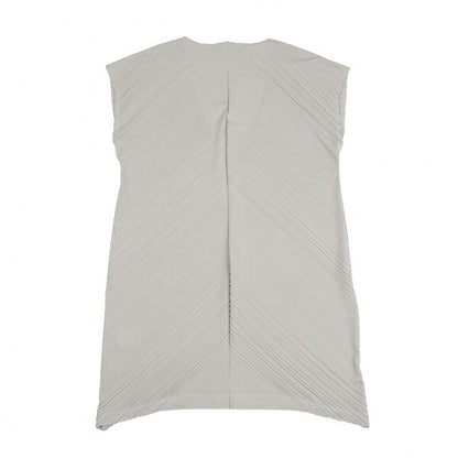 ISSEY MIYAKE Diagonal Pleat V-Neck Tunic Greige Blouse Size 2