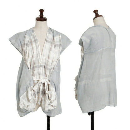 ISSEY MIYAKE Check Panel Linen Cotton Vest White/Gray Size 2