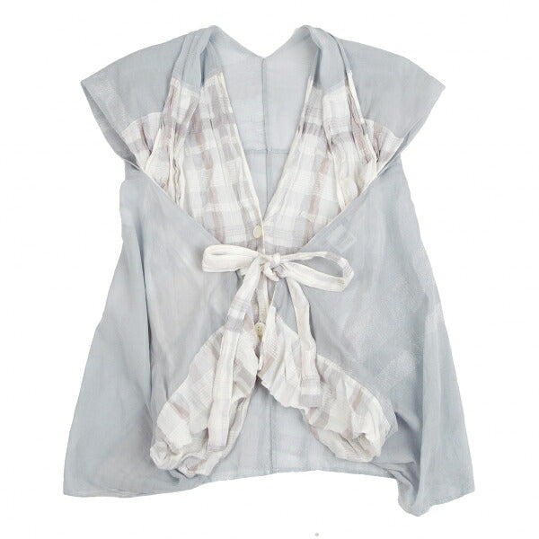 ISSEY MIYAKE Check Panel Linen Cotton Vest White/Gray Size 2